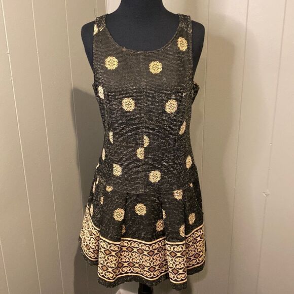 Free People Sleeveless Black Gold Tapestry Dress with Pockets - Picture 1 of 8